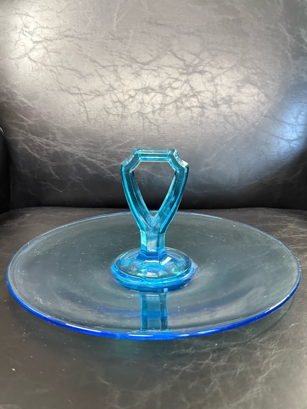 Blue Glass Handled Serving Plate